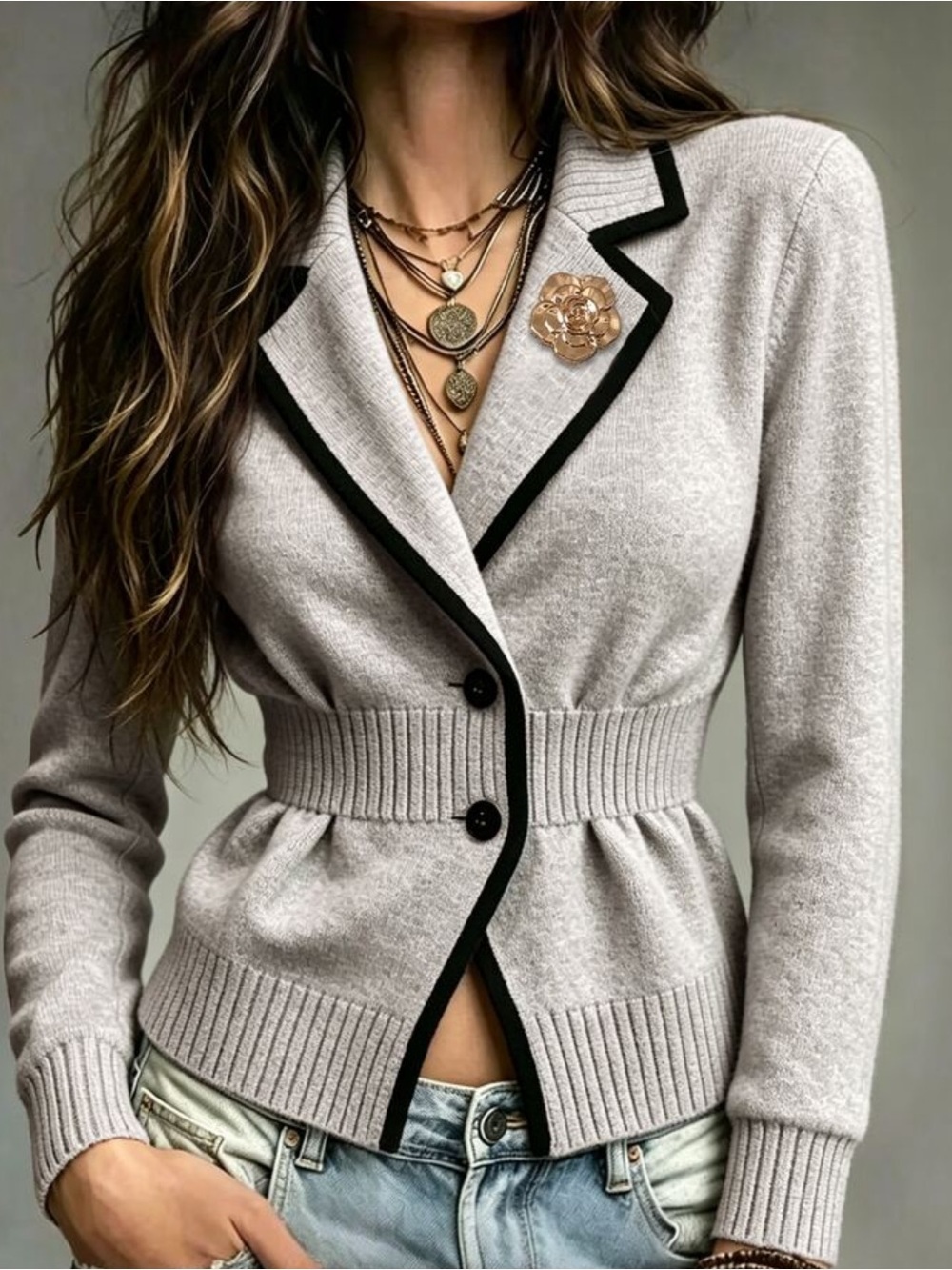Women's Autumn/Winter Casual Colorblock Trim Cardigan